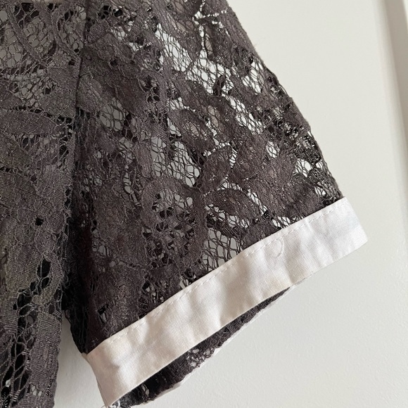 Grey Lace Cropped Shirt with Peter Pan-style Collar - Picture 3 of 4